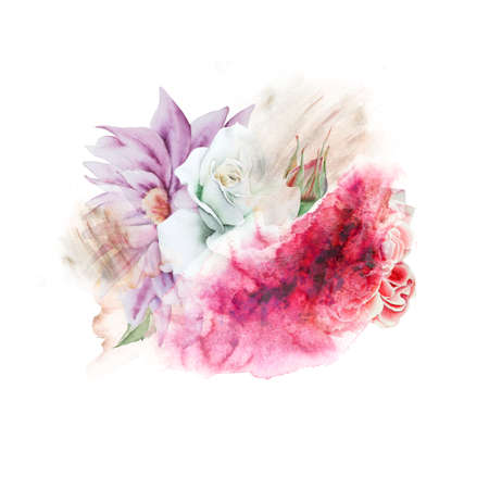 Watercolor bouquet with flowers. Rose Peony. Illustration. Hand drawn.の写真素材