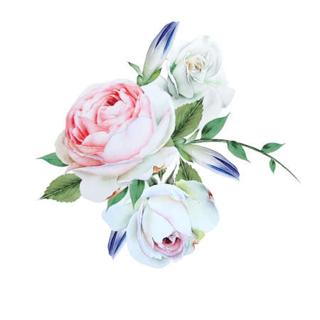 Watercolor bouquet with flowers. Rose Illustration. Hand drawn.の写真素材