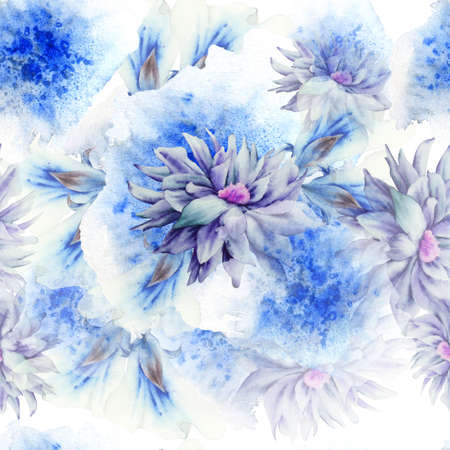 Bright seamless pattern with flowers. Watercolor illustration. Hand drawn.の写真素材
