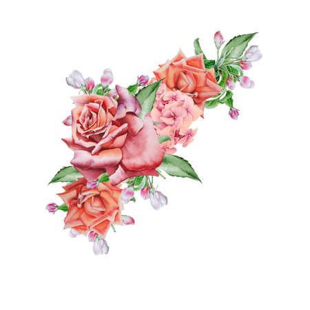 Watercolor bouquet with flowers. Rose Illustration. Hand drawn.の写真素材