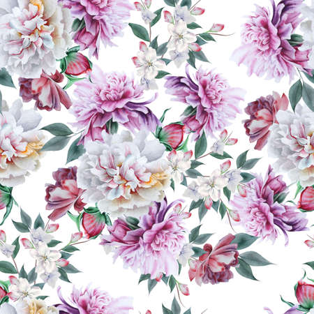 Beautiful watercolor seamless pattern with flowers. Hand drawn.の写真素材