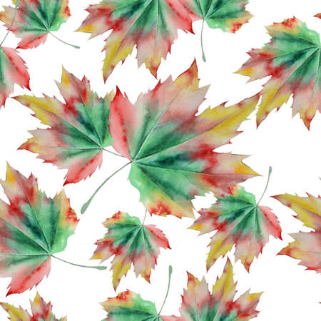 Seamless pattern with autumn leaves. Watercolor illustration. Hand drawn.の写真素材