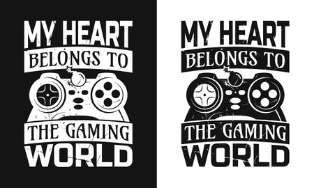 my heart belongs to the gaming world vector t shirt design templateのイラスト素材