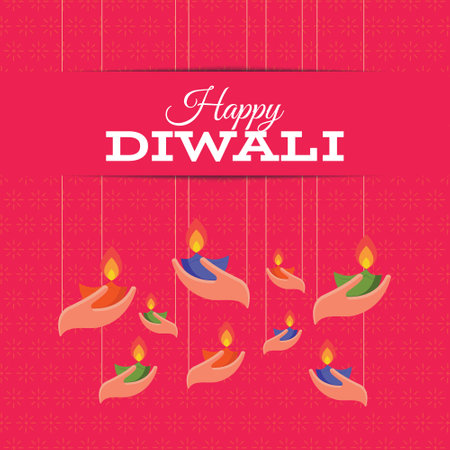 Happy Diwali flat design with decorative diya vector illustrationのイラスト素材