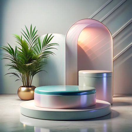 3d rendering of abstract geometric forms. Luxury podium for product presentation.の素材