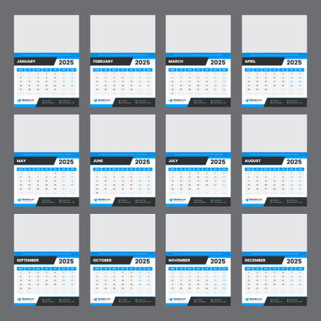 2025 Wall Calendar Template Monday Monthly Calendar Designのイラスト素材