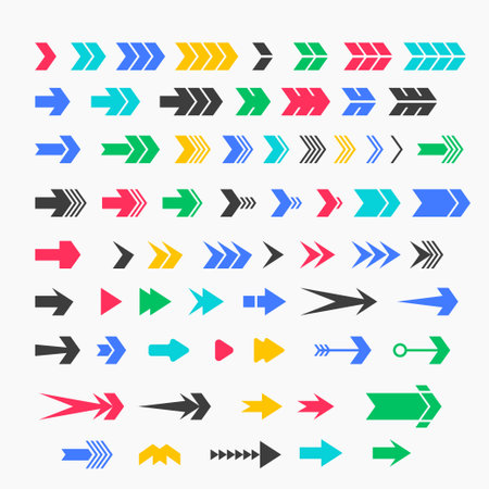 Diverse collection of geometrical signs featuring unique arrow shapesのイラスト素材