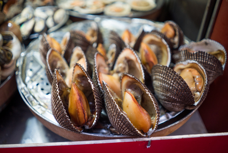 Large steamed scallop in Chinese marketの写真素材