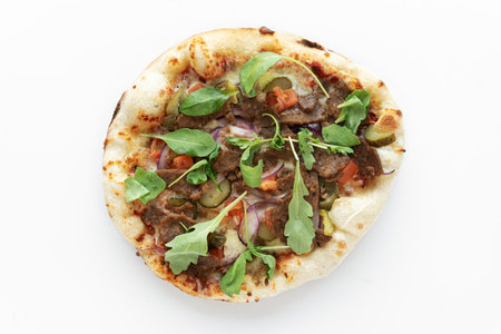 Pizza isolated on white background. Pizza top view.の写真素材