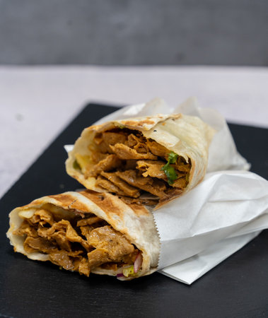 Wrap kebab with. Close up. Top view.の写真素材