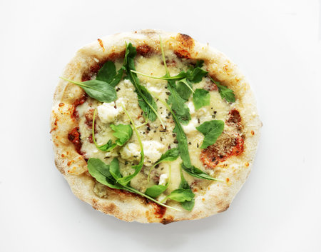 4 cheese pizza on white background. Pizza top view.の写真素材