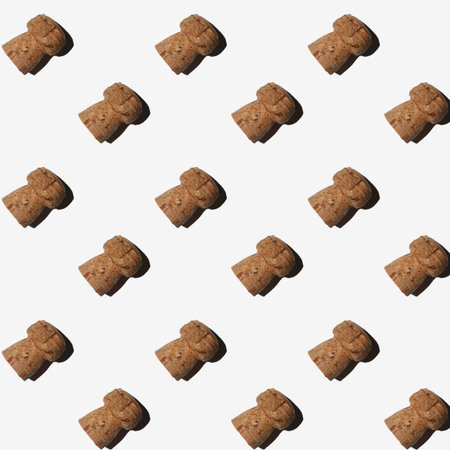 Christmas, holiday pattern with a champagne cork. Christmas pattern isolated, the pattern on white...
