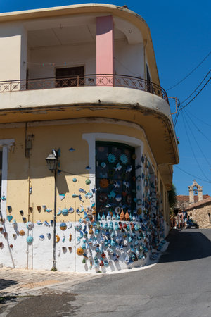 Traditional creten village Margarites famous for handmade ceramics, Crete, Greeceの写真素材