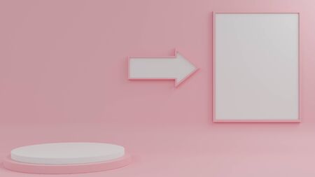 Podium, white product with a blue background,3d renderingの写真素材