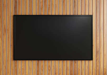 TV mockup on wooden wall.3d rendering