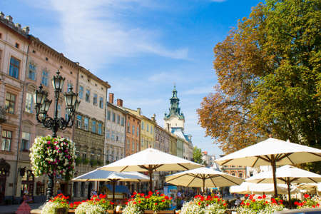 old city center landscape Lviv, Ukraineのeditorial素材