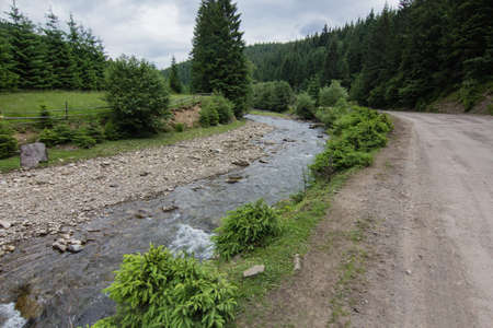 River in Carpathian mountains village