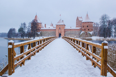 Trakai castle in Lithuania in winter landscape during snowingのeditorial素材