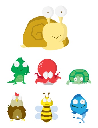 Animal Set   Slug, Crocodile,Octopus,Turtle,Chicken,Bee   Fishのイラスト素材