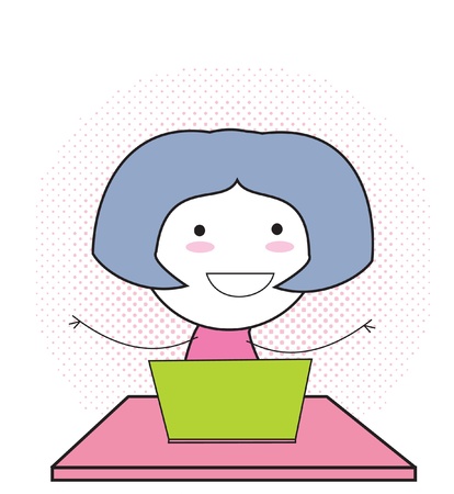 girl kid computerのイラスト素材