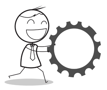 businessman pushing cogwheel のイラスト素材
