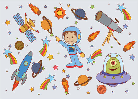 Funny and Cute Planet Space setのイラスト素材