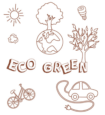 Eco Green Doodle Object Collection Hand Drawn Sketch Doodleのイラスト素材