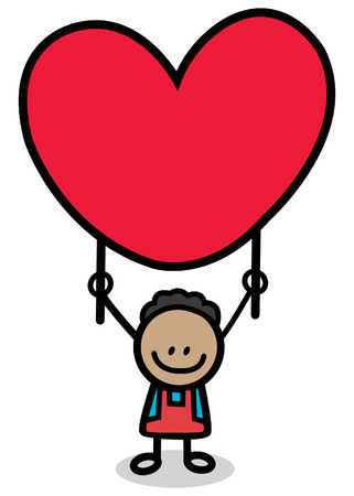 happy lover boy with red heart cartoon illustrationのイラスト素材
