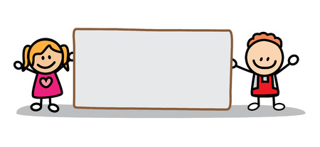 Couple Kids with bannerのイラスト素材