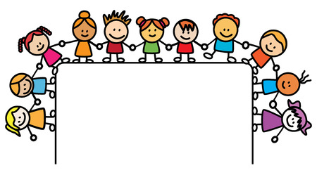 Kids Holding hand with bannerのイラスト素材