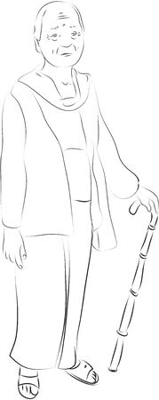 Grand mother black and white simple line illustrationのイラスト素材