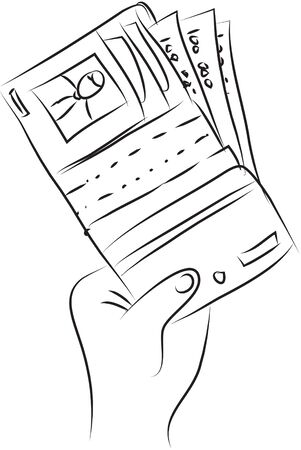 Wallet black and white simple line illustrationのイラスト素材