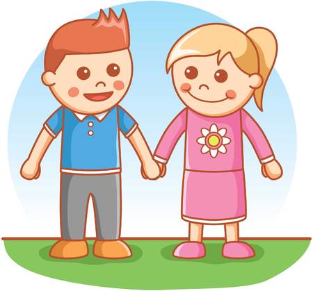 Boy and Girl greeting poseのイラスト素材