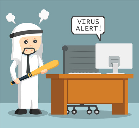 arab businessman angry with virus in his computerのイラスト素材