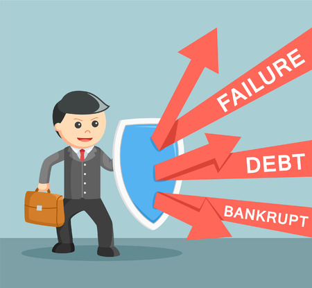 Business man defending from failure, debt and bankruptのイラスト素材