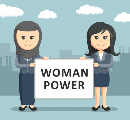 two businesswoman holding a woman power boardのイラスト素材