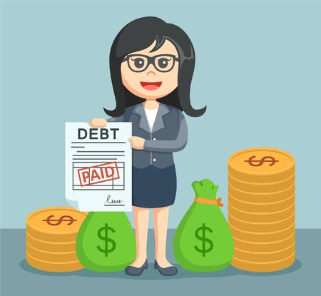 businesswoman addressing the debt has been paidのイラスト素材