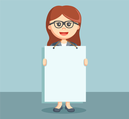 businesswoman holding advertising boardのイラスト素材
