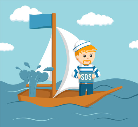sailors ask for help sinking shipのイラスト素材