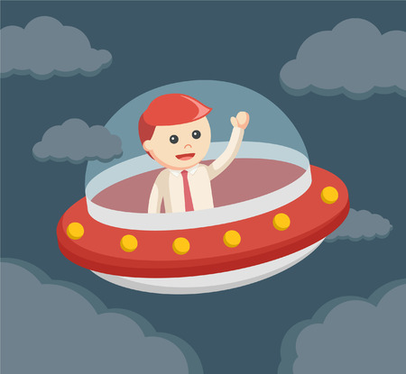 businessman ride ufo vector illustration designのイラスト素材