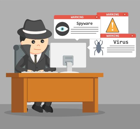 Spy use computer with iconのイラスト素材