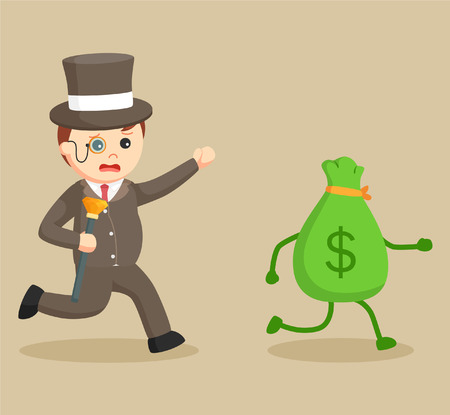 fat rich man chasing moneyのイラスト素材