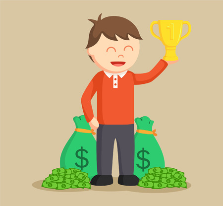 man winning trophy and moneyのイラスト素材