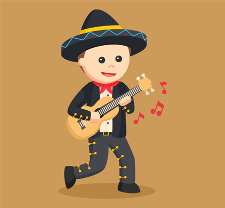 mariachi playing guitar illustration designのイラスト素材