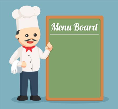 fat chef with big menu boardのイラスト素材