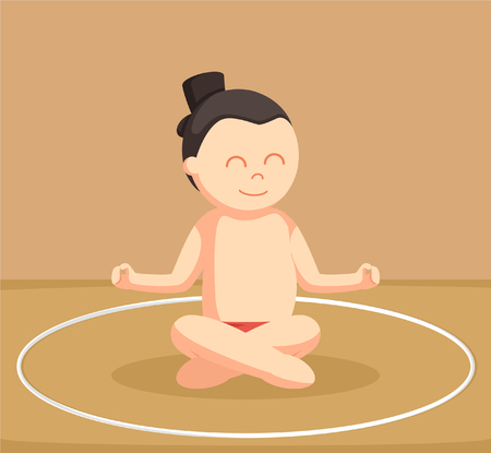 sumo wrestler meditate illustration designのイラスト素材