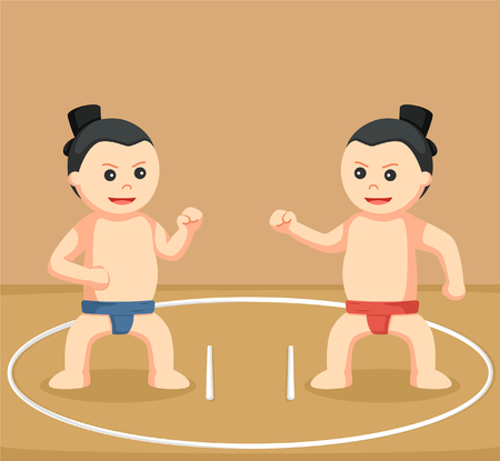 sumo wrestler duel  illustration designのイラスト素材