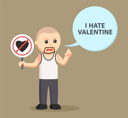 bald man with sign no valentine and calloutのイラスト素材
