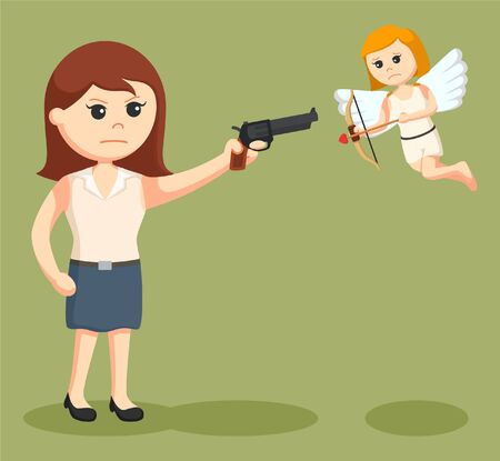 anti valentine girl pointing gun to cupidのイラスト素材
