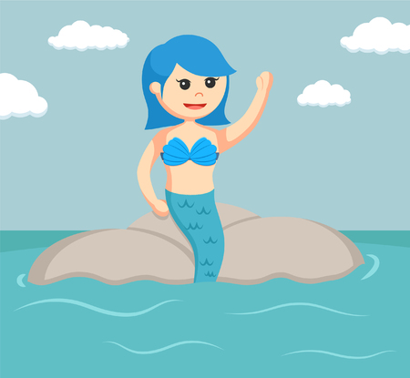 female mermaid sit on a rockのイラスト素材